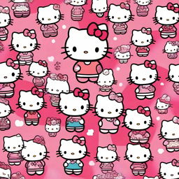 A high-quality, vibrant photo featuring multiple Hello Kitty characters