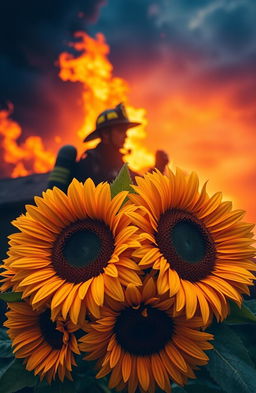 A vibrant bouquet of sunflowers in the foreground, symbolizing a bright and cheerful spirit, representing Ayra's floral business