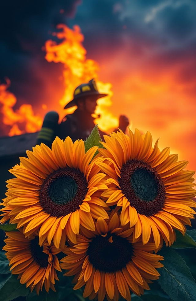 A vibrant bouquet of sunflowers in the foreground, symbolizing a bright and cheerful spirit, representing Ayra's floral business