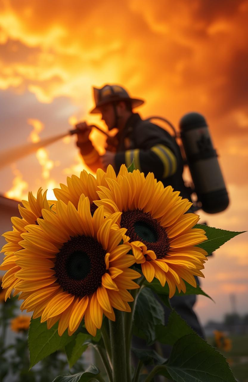 A vibrant bouquet of sunflowers in the foreground, symbolizing a bright and cheerful spirit, representing Ayra's floral business