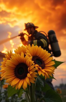A vibrant bouquet of sunflowers in the foreground, symbolizing a bright and cheerful spirit, representing Ayra's floral business