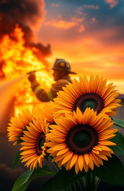 A vibrant bouquet of sunflowers in the foreground, symbolizing a bright and cheerful spirit, representing Ayra's floral business