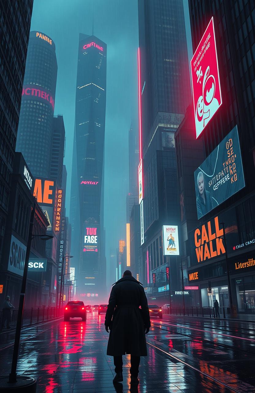 A supermassive cyberpunk cityscape at night, featuring towering skyscrapers with neon lights and holographic advertisements