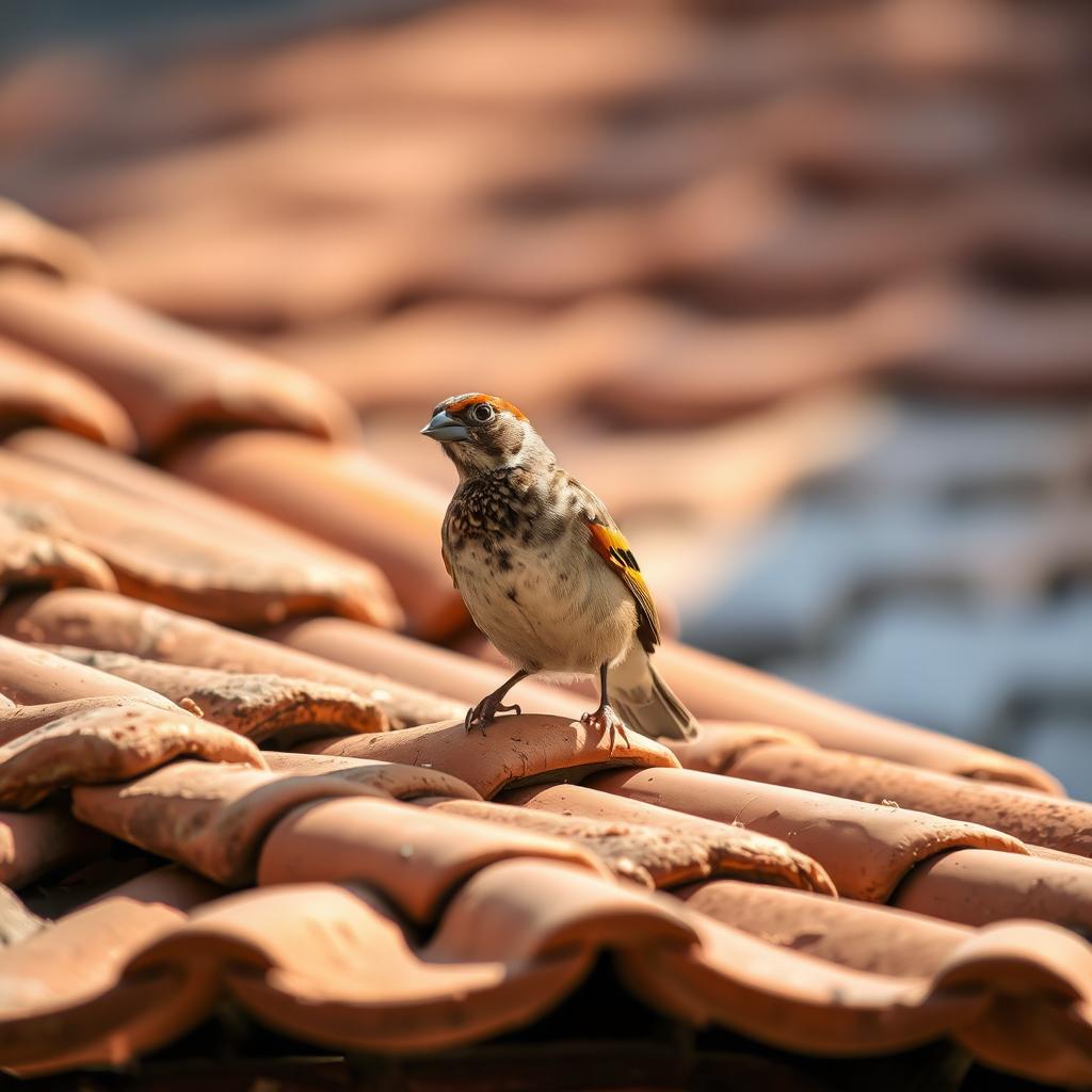 A beautiful sparrow perched on a traditional clay house