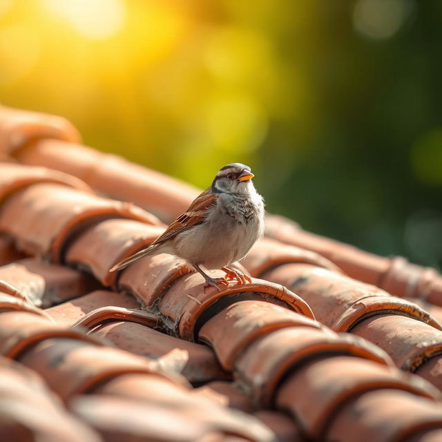 A beautiful sparrow perched on a traditional clay house