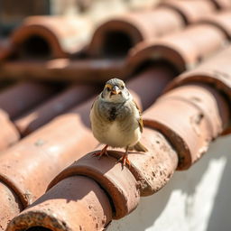 A beautiful sparrow perched on a traditional clay house