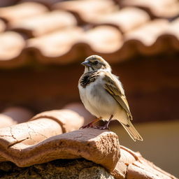 A beautiful sparrow perched on a traditional clay house