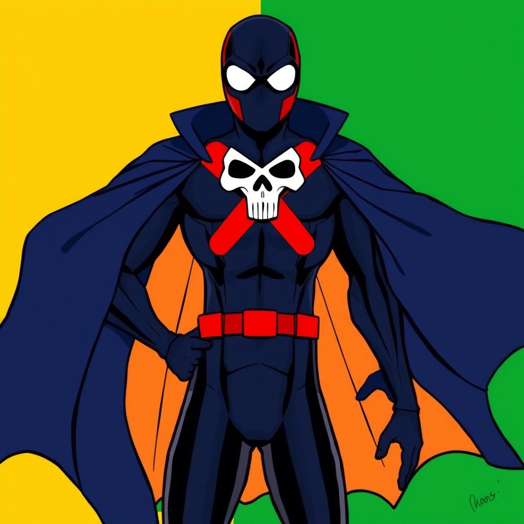 An illustration of Red X featuring several specified alterations: changing the black sections of the costume to dark navy blue