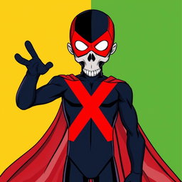 An illustration of Red X featuring several specified alterations: changing the black sections of the costume to dark navy blue