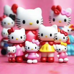 An exceptional photo featuring multiple Hello Kitty characters, some of which are rendered in a realistic style