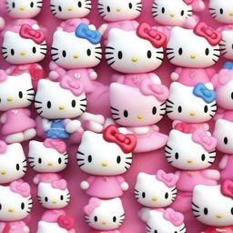 An exceptional photo featuring multiple Hello Kitty characters, some of which are rendered in a realistic style