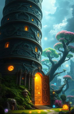 A magnificent and towering structure that looks like a massive castle, spiraling upwards into the clouds