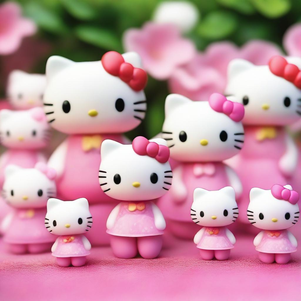 An exceptional photo featuring multiple Hello Kitty characters, some of which are rendered in a realistic style