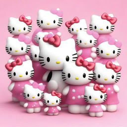 An exceptional photo featuring multiple Hello Kitty characters, some of which are rendered in a realistic style