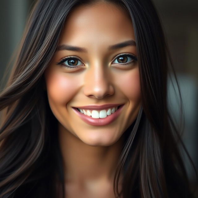 A close-up portrait of a beautiful young woman with a cleft lip and palate, showcasing her unique facial features in a positive light