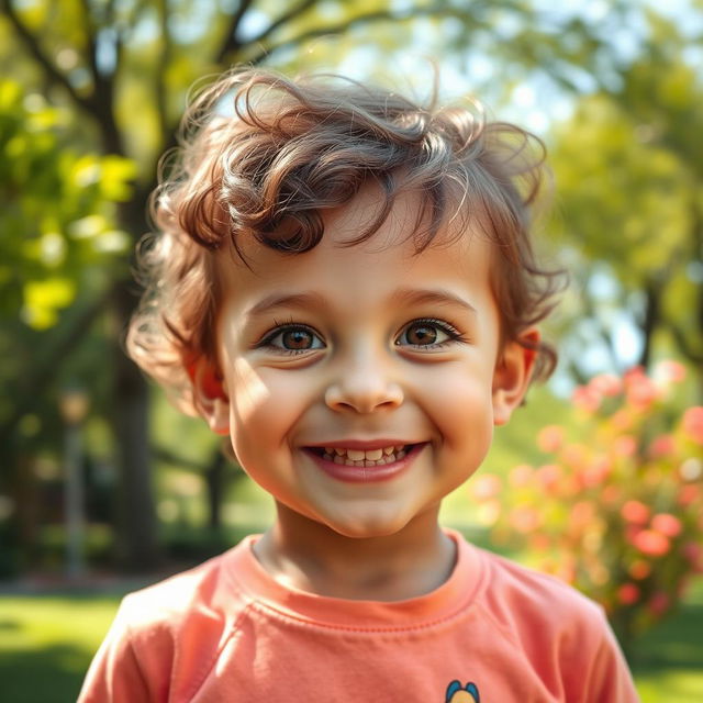 A close-up portrait of a child with a cleft lip and palate, showcasing a bright smile filled with joy
