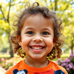 A close-up portrait of a child with a cleft lip and palate, showcasing a bright smile filled with joy