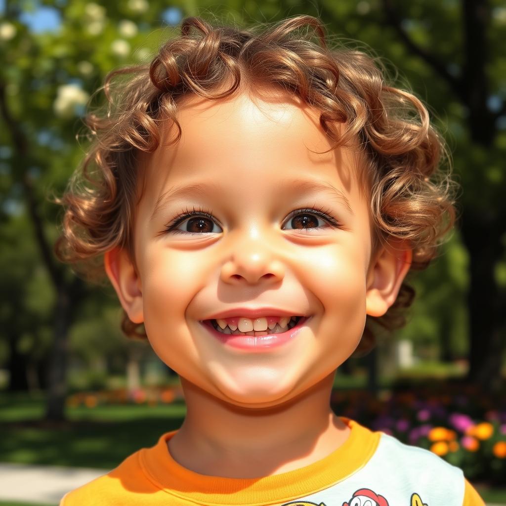 A close-up portrait of a child with a cleft lip and palate, showcasing a bright smile filled with joy