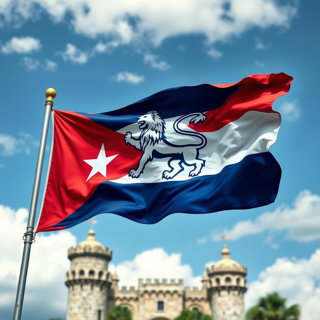 A modern medieval style interpretation of the Cuban flag, featuring its iconic red, white, and blue colors