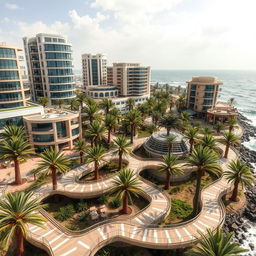 A bustling city located on a picturesque island with 122 unique architectural units designed to withstand a rainy and wet climate