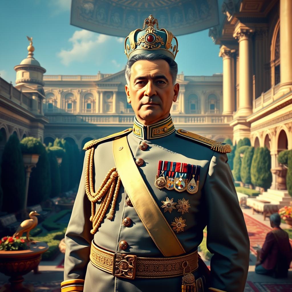 A historical depiction of the Shah of Iran during the Pahlavi dynasty