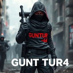 A fierce game character equipped with a rocket launcher, dressed in sleek assassin-style clothing