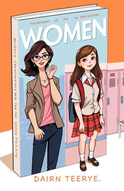A book cover illustration featuring a split design that contrasts two different times in a woman's life