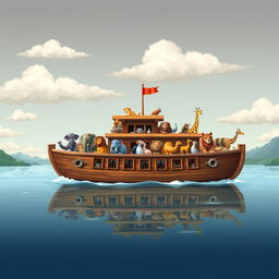 An illustration of Noah's Ark filled with a variety of animals