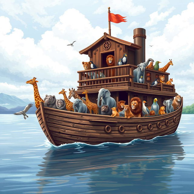 An illustration of Noah's Ark filled with a variety of animals