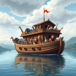 An illustration of Noah's Ark filled with a variety of animals