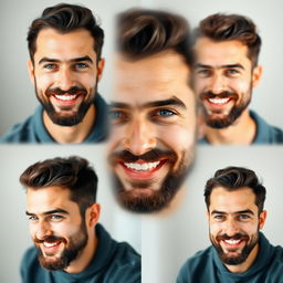 A portrait of a 29-year-old man with a beard and mustache, showcasing a variety of angles for profile picture selection