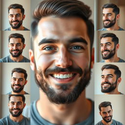 A portrait of a 29-year-old man with a beard and mustache, showcasing a variety of angles for profile picture selection