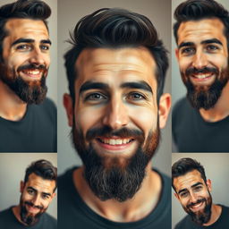 A portrait of a 29-year-old man with a beard and mustache, showcasing a variety of angles for profile picture selection