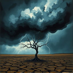 A visually striking representation of a metaphorical 'black day', showcasing a dramatic sky filled with dark storm clouds looming ominously over a desolate landscape