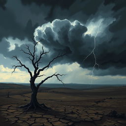 A visually striking representation of a metaphorical 'black day', showcasing a dramatic sky filled with dark storm clouds looming ominously over a desolate landscape