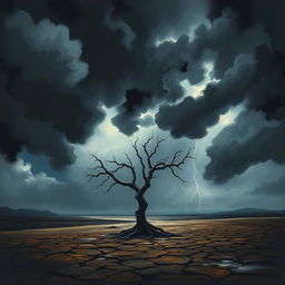 A visually striking representation of a metaphorical 'black day', showcasing a dramatic sky filled with dark storm clouds looming ominously over a desolate landscape