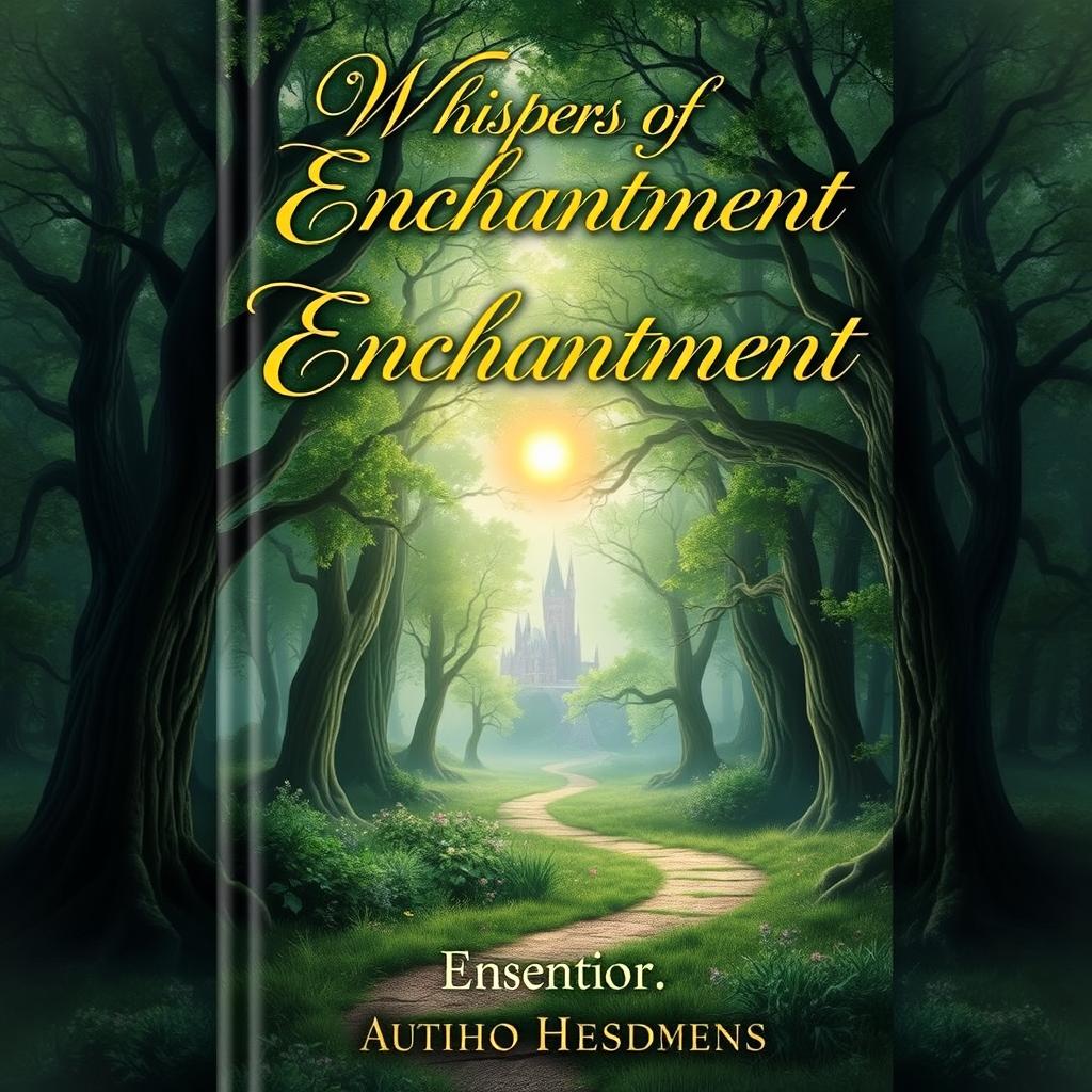 A captivating book cover design featuring a mystical forest illuminated by soft, ethereal light