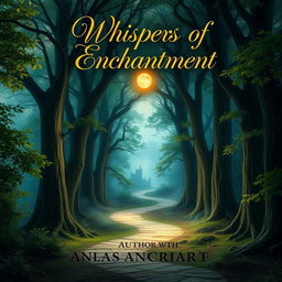 A captivating book cover design featuring a mystical forest illuminated by soft, ethereal light