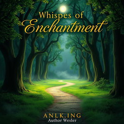 A captivating book cover design featuring a mystical forest illuminated by soft, ethereal light