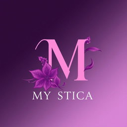 A logo design for a cosmetic brand named 'HIRAYA MYSTICA', featuring the prominent letters 'H' and 'M' stylized in an elegant and artistic way