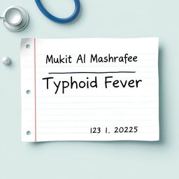 An artistic representation of a medical prescription for typhoid fever, featuring the patient's name 'Mukit Al Mashrafee' prominently displayed at the top