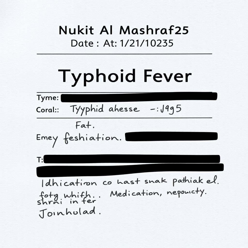 A realistic medical prescription for typhoid fever, featuring the name 'Mukit Al Mashrafee' at the top, and the date '13/1/2025' clearly displayed