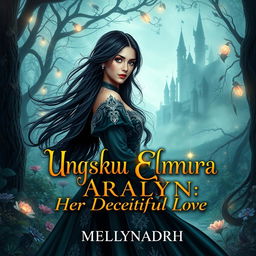 A fantasy book cover design for 'Ungku Elmira Aralyn: Her Deceitful Love' by Mellynadrh