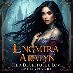 A fantasy book cover design for 'Ungku Elmira Aralyn: Her Deceitful Love' by Mellynadrh