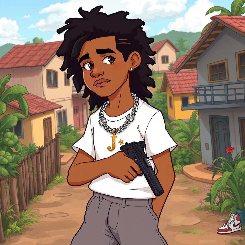 A light-skinned young man with long, dark afro hair and clear eyes