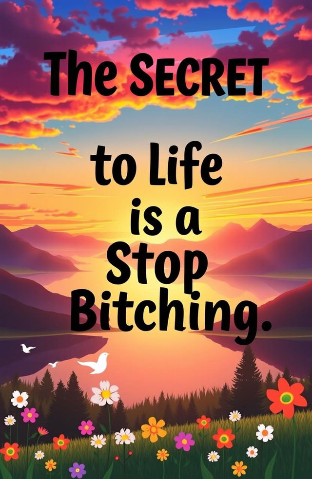 A motivational poster showcasing the phrase "The Secret to Life is to Stop Bitching" in bold, inspiring typography