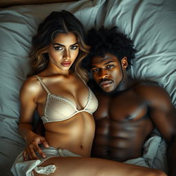 A seductive scene of a hot 24-year-old Arab woman with shy demeanor facing the camera