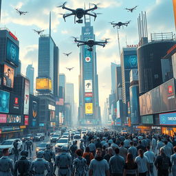 A futuristic cityscape showcasing the domination of artificial intelligence in the world