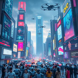A futuristic cityscape showcasing the domination of artificial intelligence in the world