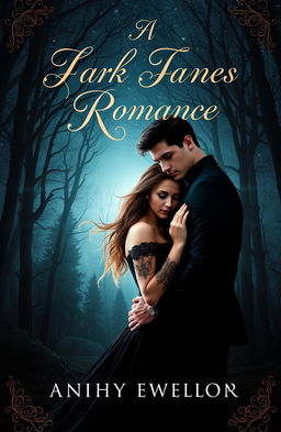 A captivating book cover that blends elements of dark romance and soft romance, featuring a mysterious, shadowy forest under a starry night sky